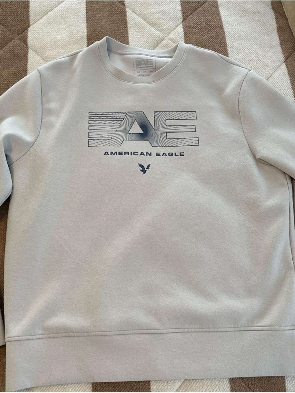 American Eagle Outfitters Light Gray Crewneck Sweatshirt with Navy Logo